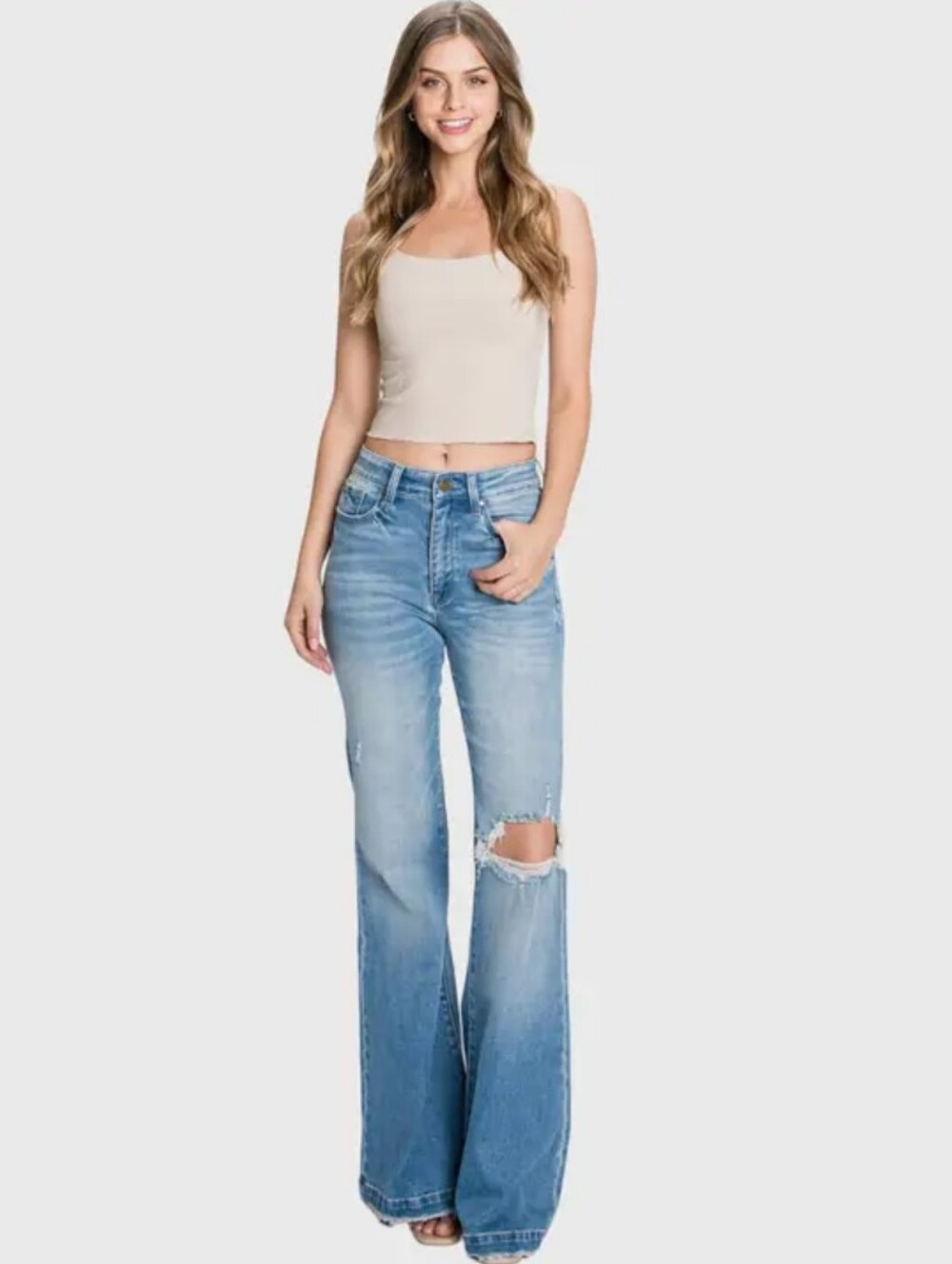 Petra 153 NWT DISTRESSED SUPER HIGH RISE 70'S INSPIRED FLARE JEANS Sz 9 28 - Picture 2 of 10